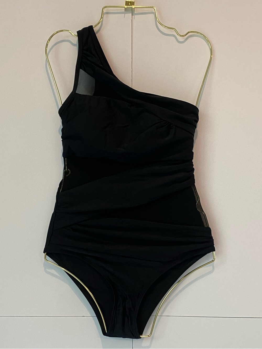 NWT Puntlly One Shoulder Black One-Piece Swimsuit Mesh Cutout Size S